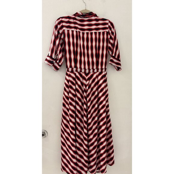 Eshakti Women's Red and Black Tie waist stripe print crepe shirtdress size Large - Picture 3 of 7